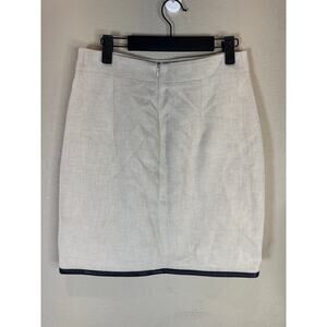 Judith & Charles Linen Blend Skirt 4 Canada‎ Tan Cream Leather Trim Lined